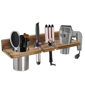 Organizador de secador de pelo de madera para montar en la pared, estante de madera maciza para herramientas de peinado con almacenamiento para uso en el baño del hogar - Product Image 1