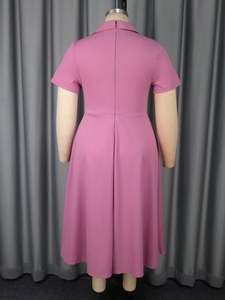 AM050511 collo a manica corta con bavero asimmetrico in pizzo Patchwork rosa a Line formale <span class=keywords><strong>Plus</strong></span> Size abiti Casual da donna con cintura Midi - Product Image 4