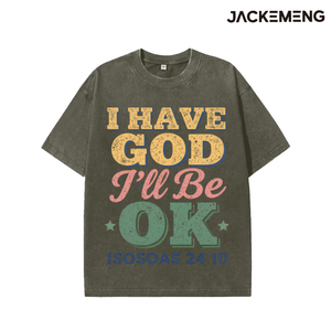 T-shirt Oversize Rosa Lavato con Scritta 'I HAVE GOD I'LL BE OK', Stile Streetwear Retrò, Maglietta Hip Hop a Maniche Corte, Disponibile all'Ingrosso dal Magazzino Locale USA - Product Image 2