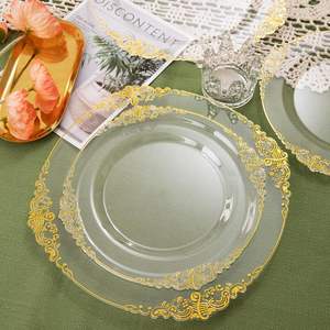 Assiettes à <span class=keywords><strong>dessert</strong></span> jetables écologiques BST de 7.5 pouces avec garniture en <span class=keywords><strong>or</strong></span> <span class=keywords><strong>Assiette</strong></span> à dîner en plastique transparent de 10.25 pouces pour les mariages - Product Image 5