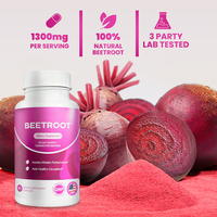 Capsules de racine de betterave non-OGM, complément alimentaire végétalien à base de plantes, 1300 mg, 60 unités