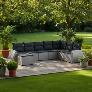 Set Divano da Giardino in Rattan Grigio con Braccioli Regolabili, 6 Posti, Arredamento da Esterno dal Design Contemporaneo - Product Image 2