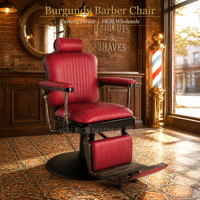 Fauteuil de barbier vintage hydraulique pour hommes, couleur bordeaux, 360° °   Fauteuil de Barbier Pivotant et Inclinable – Vente Directe Usine pour Salons de Coiffure et de Barbier