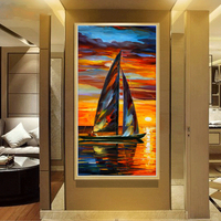 Peinture à l'huile acrylique 100% peinte à la main, Paysage de Regatta de Voiliers Vibrant, Art Mural Moderne, Décoration pour Maison de Plage, Cadeaux