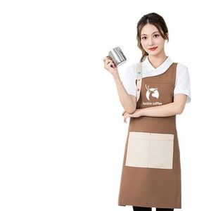 Tablier orange à croix avec poches, vêtements de travail imperméables en polyester pour les employés de salon de thé, de restaurant et de cuisine, uniforme taille unique - Product Image 3