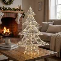 Lumière de Noël LED pour arbre de Noël, bande argentée irisée enveloppée d'un cadre en fer, motif d'arbre de Noël sur table, lampe à fil de cuivre blanc chaud, IP44