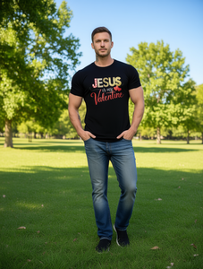 T-Shirt Grafica 'Jesus Is My Valentine' Nera a Maniche Corte, Maglietta Casual da Uomo per San Valentino in Cotone Stampato con Collo Tondo e Vestibilità Regolare - Product Image 2