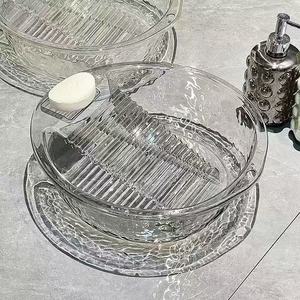 Luce di lusso piccolo lavabo in plastica trasparente multifunzionale lavabo per la casa con Washboard per set da <span class=keywords><strong>bagno</strong></span> - Product Image 1