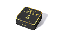 Bonbons au café expresso OEM en boîte métallique, bonbons durs à croquer aux grains de café, bonbons énergétiques rafraîchissants au café pour le bureau