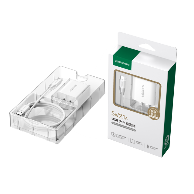 UGREEN USB Wall Charger 5.0V 2.1A Charger Set 10.5W USB A Fast Wall Charging With 1M USB A To C Cable