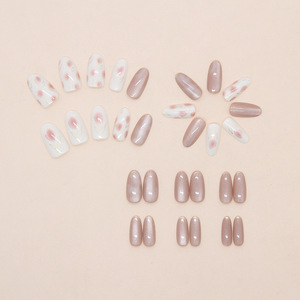 Vente en gros 24 pièces rouge brun Ombre oeil de chat tulipe conception presse sur colle faux <span class=keywords><strong>ongles</strong></span> pour femmes ABS 24 pièces amande doigts amovibles - Product Image 4