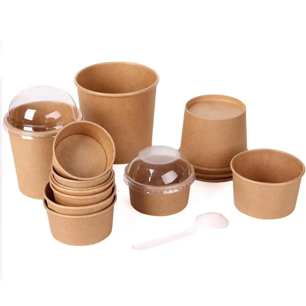 ice cream PLA paper cup, Disposable paper soup bowl with lid, paper hot soup bowl