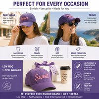Casquette de baseball Y2K esthétique en coton lavé, brodée, couleur lavande, style Dad Hat, en sergé doux et sportif, cadeau