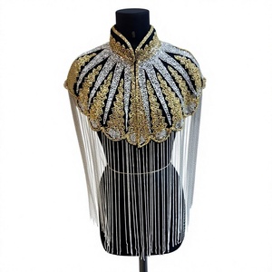 2026 trending premium quality <b>Women's</b> Black vintage Beaded Embellished Fringe <b>Cape</b> Stage Performance party wear - Product Image 1