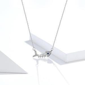 S925 de pescado de plata collar de hueso para dama Chapado en platino collar de plata esterlina para mujer SCN376 - Product Image 3
