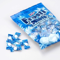 Bonbons en gros de la fabrique de confiserie : Bonbons gélifiés compressés blancs saveur menthe, emballage bleu, bonbons surprise