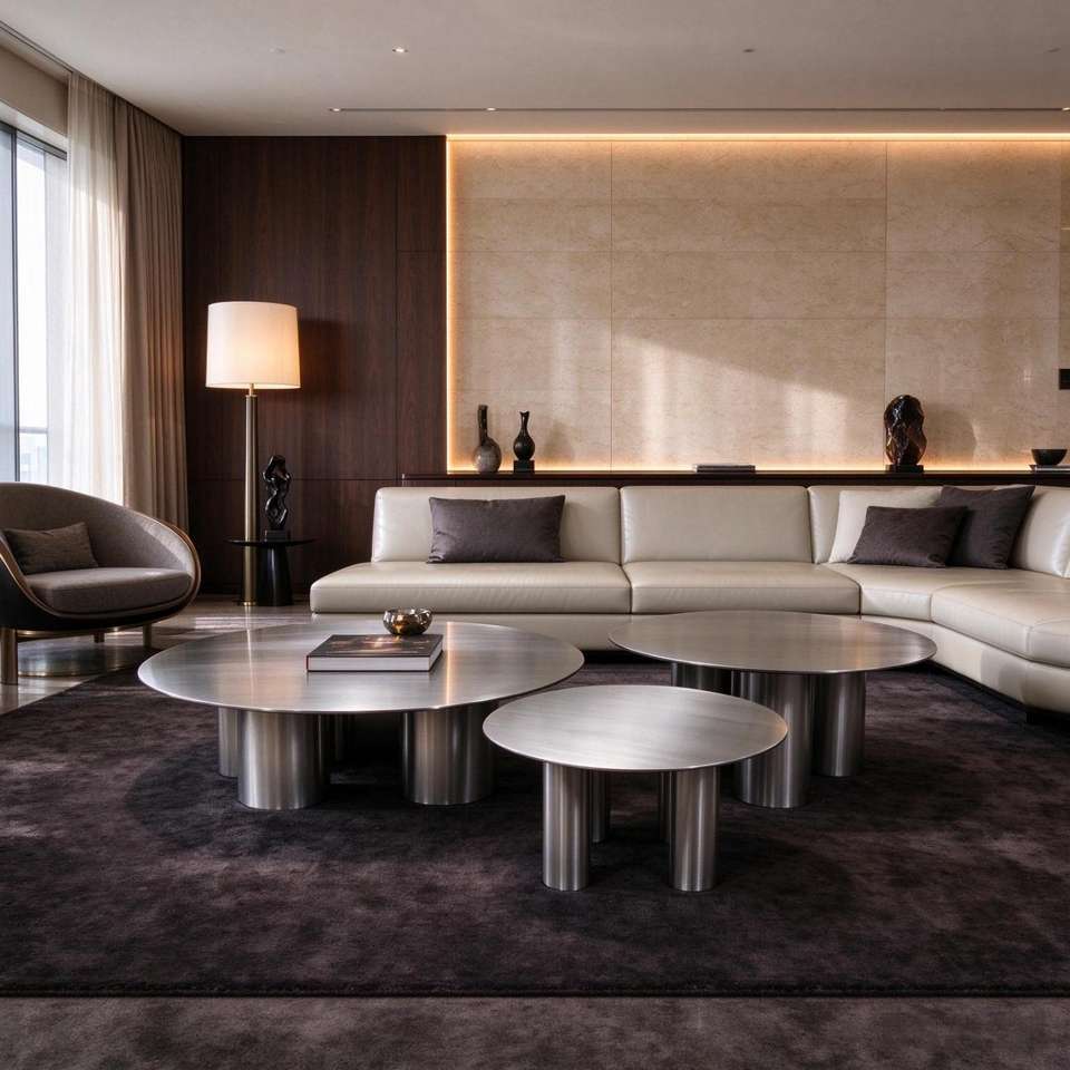 Modern Round Stainless Steel Coffee Table Anti-Fingerprint Metal Accent ...