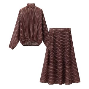 เสื้อเชิ้ตลายจุดและกระโปรงยาวสำหรับผู้หญิง ชุดลำลองสไตล์สตรีทแฟชั่น Xs S M L - Product Image 4