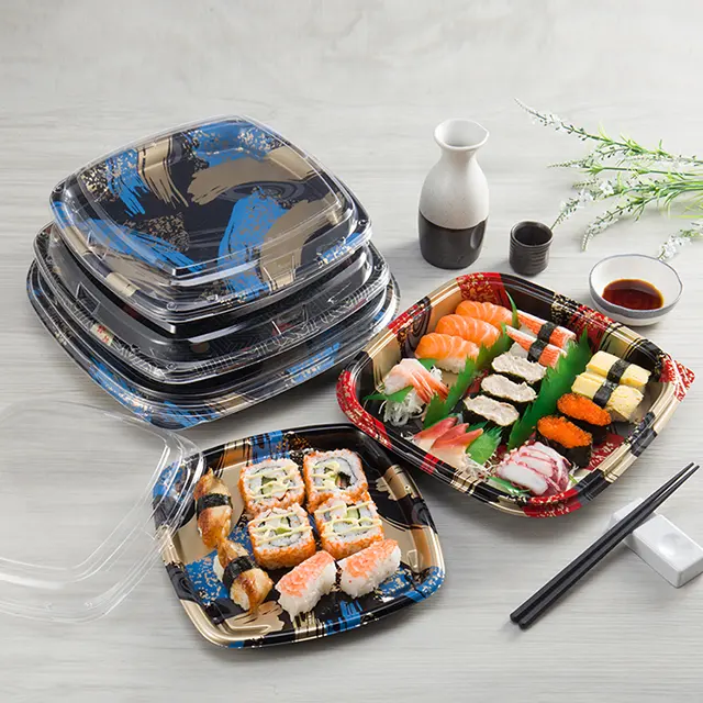 Lokyo Afhalen Maaltijd Sushi Verpakking Takeaway Vierkante Plastic Wegwerp Sushi Tray