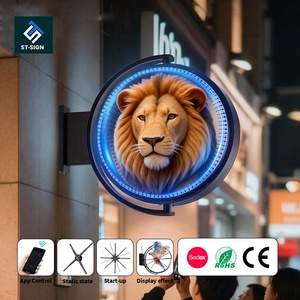 Enseigne lumineuse publicitaire LED circulaire 3D holographique en aluminium pour extérieur, murale/suspendue, montage latéral - Product Image 1