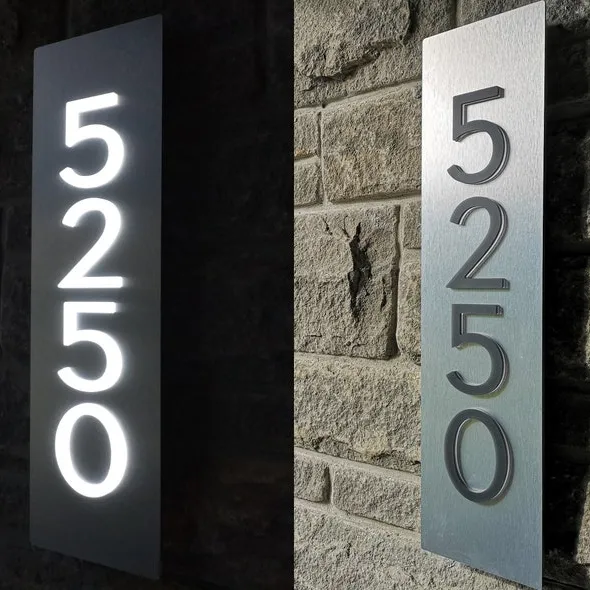 Letrero LED metálico y plateado personalizado para la puerta de la casa, señal de número, placa de oficina, carta, Hotel, empresa