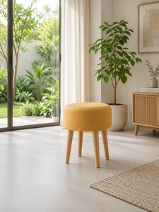 Sleek Modern Round Footstool Accent with Solid Wood Frame and Premium Fabric for Living Room <b>Sofa</b> <b>Set</b> - Product Image 3