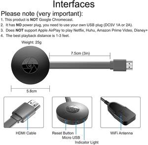 Dongle Miracast, Transmisor Inalámbrico de Video y Audio, Receptor de Pantalla Inalámbrica, Airplay DLNA, Compatible con IOS/Android/Windows - Product Image 2