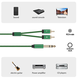 Câble de conversion audio 6,35 mm vers 2RCA mâle-mâle plaqué or avec blindage tressé en PVC pour amplificateur, mixeur et haut-parleur - Product Image 3