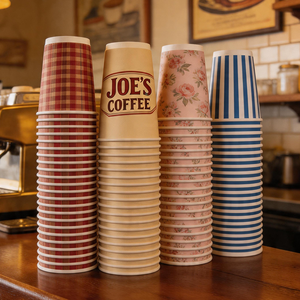 Vente en gros de gobelets à café et à thé en papier à paroi simple, personnalisés avec logo imprimé, de 2 oz, 4 oz, 6 oz et 8 oz, adaptés aux aliments, pour les cafés à emporter - Product Image 1
