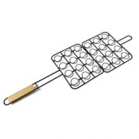 Panier de barbecue en fil métallique avec poignée en bois, revêtement antiadhésif, résistant à la chaleur, outil pour barbecue au charbon de bois
