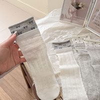 Chaussettes mi-mollet respirantes en coton sans couture pour femme, style Miu, à bord festonné, motif floral en maille fine, avec nœud sans couture