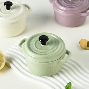 Dễ thương Binaural hấp trứng phục vụ Bát bé nhỏ ăn trưa container trái cây salad súp gốm nướng bát với nắp - Product Image 2