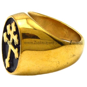 Stainless Steel Gold <strong>Gothic</strong> Style Embossed Oval Signet Men's Religion Double Cross French Lorraine Cross Eco-friendly <strong>Ring</strong> - Product Image 3