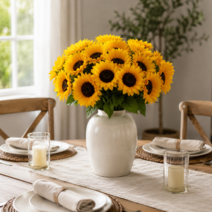 Fleur artificielle <span class=keywords><strong>de</strong></span> tournesol en <span class=keywords><strong>soie</strong></span> <span class=keywords><strong>de</strong></span> 41 cm, tige unique avec feuilles, pour mariage, fête, décoration <span class=keywords><strong>de</strong></span> table, décoration intérieure, vente en gros - Product Image 5