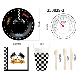 Platos, Vasos y Servilletas Desechables de Papel con Diseño de Panel de Instrumentos de Automóvil DAMAI en Blanco y Negro - Product Image 6