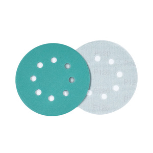 Discos de Lijado Verdes de 5 Pulgadas y 8 Agujeros, Película de Poliéster con Respaldo Adhesivo, Óxido de Zirconio, Uso en Seco y Húmedo - Product Image 4