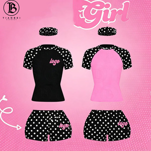 Set Loungewear Donna 3 Pezzi con Logo Personalizzato OEM 2026 Y2K, Top a Maniche Raglan, Pantaloncini e Fascia per Capelli a Pois - Product Image 1