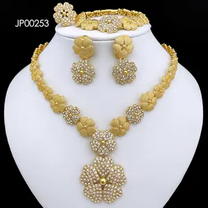 JP253 Dubai Gold Plated Jewelry Sets Women Necklace Earrings Large Pendant Nigeria Bridal Jewelry Wedding Party