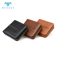 Dompet kulit asli cokelat kustom pria kualitas tinggi saku koin dengan Logo timbul tempat kartu klip uang