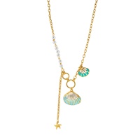 Collier en acier inoxydable émaillé avec pendentif coquillage et perle asymétrique, plaqué or 18K PVD, inaltérable, bijoux océaniques
