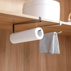 Kitchen Paper Towel Holder Wall Mounted Iron Minimalist Design Easy Installation Cabinet Storage Rack White - Product Image 4