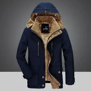 男式冬季外套保暖派克夹克，带可拆卸兜帽，尺码7XL