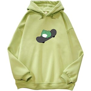 FOXA Sweat-shirt à capuche surdimensionné pour femme, motif grenouille mignonne et skateboard, en tricot doux, à manches longues et épais - Product Image 1
