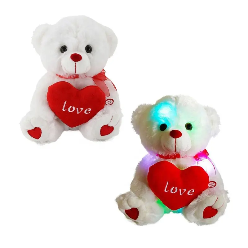 Boneka Binatang Boneka Beruang Putih Mewah untuk Hari Valentine LOGO Kustom Menyala Mainan Boneka Beruang Cahaya Led