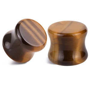 Natural Stone Ear Plugs in Tiger Eye, Glow-in-Dark, Goldstone, Blue Sandstone | Double Flared Saddle Fit Gauge Jewelry for Men - Product Image 5