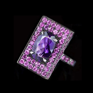 Anello da Cocktail H193 per Donna, Design Geometrico Ovale con Zaffiro e Incastonatura Pavé, Anello Elegante da Festa - Product Image 2