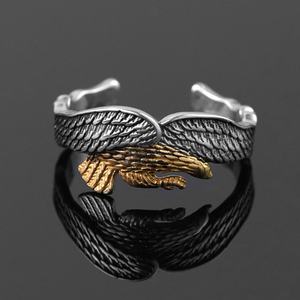 Ensemble de bijoux tendance pour homme : bague et bracelet en acier inoxydable plaqué or 18 carats et argent, étanche, motif aigle - Product Image 4