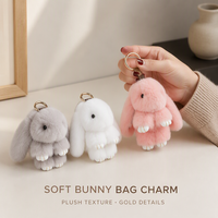 Porte-clés Lapin en Peluche Doux et Moelleux en Fausse Fourrure Rose Mignon, Breloque de Sac, Vente en Gros, Personnalisation OEM ODM