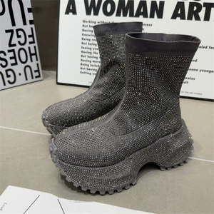 Stivali alla Caviglia di Lusso con Cristalli per <span class=keywords><strong>Donna</strong></span>, Scarpe Sportive Casual con Piattaforma, Stivali Chelsea da Neve Elasticizzati - Product Image 3