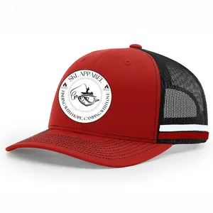 Cotton Black Mesh Caps Trucker Hats Custom Stripe 5 Panel Red Digital Printing Unisex Adults Baseball Cap Buckle 5 Days 1pcs